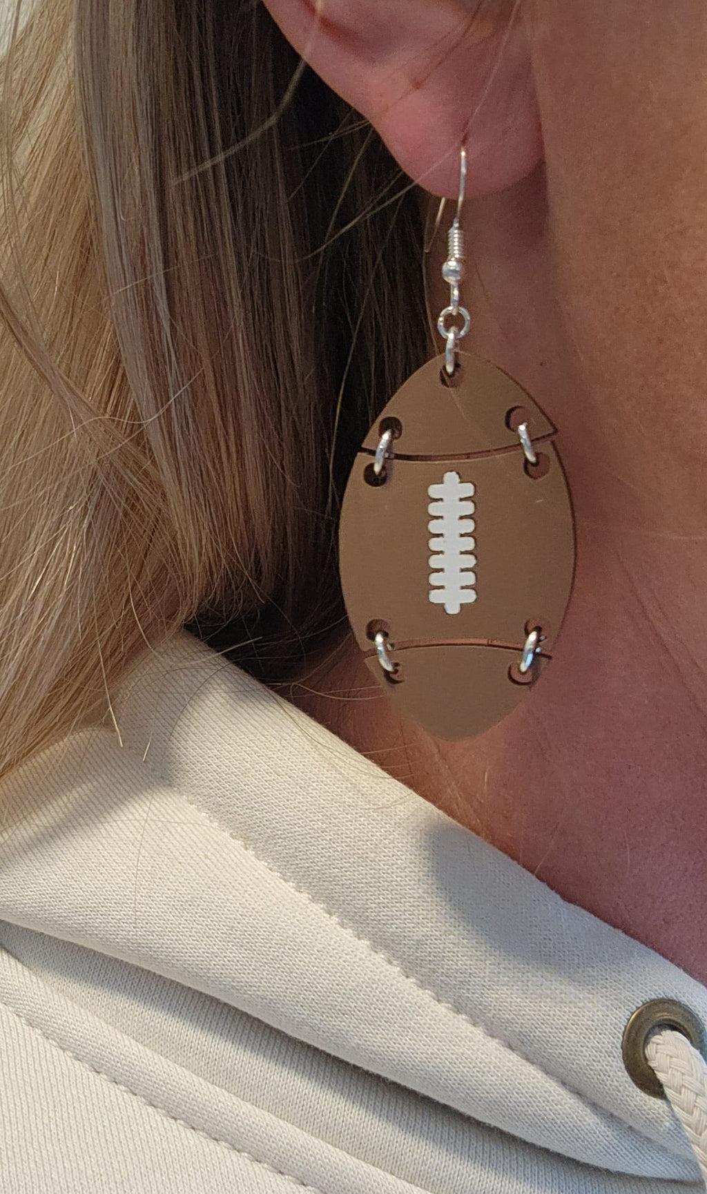 Football Dangle Earrings: Brown Lacquered Wood, Cheetah Print