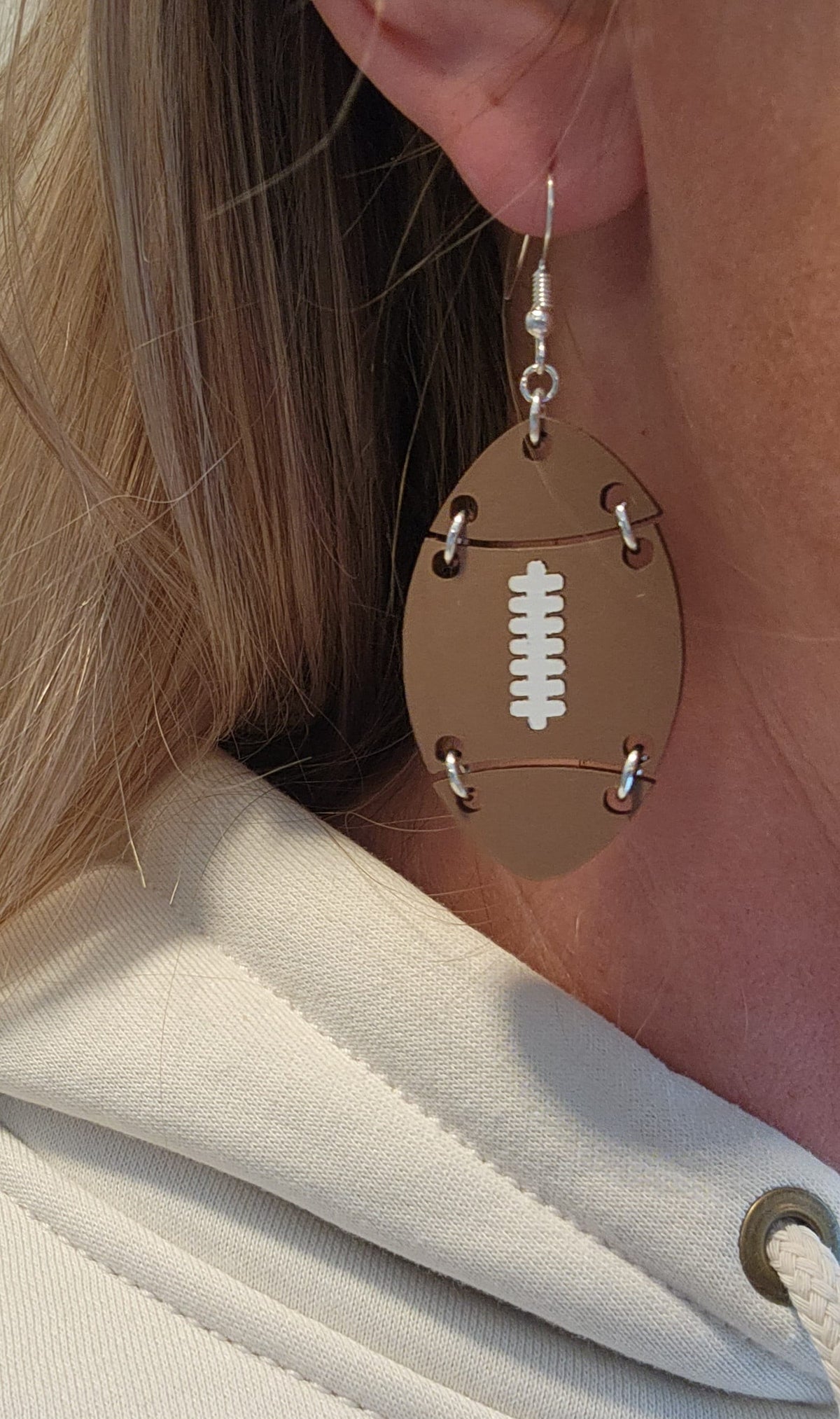 Football Dangle Earrings: Brown Lacquered Wood, Cheetah Print