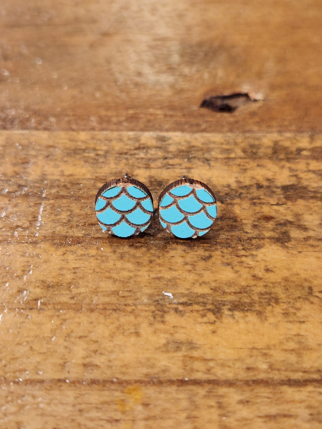 Handmade Wooden Stud Earrings: Ocean Theme, Hypoallergenic