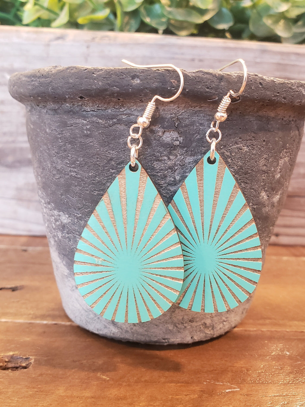 Starburst Wood Earrings: Laser Engraved Dangles