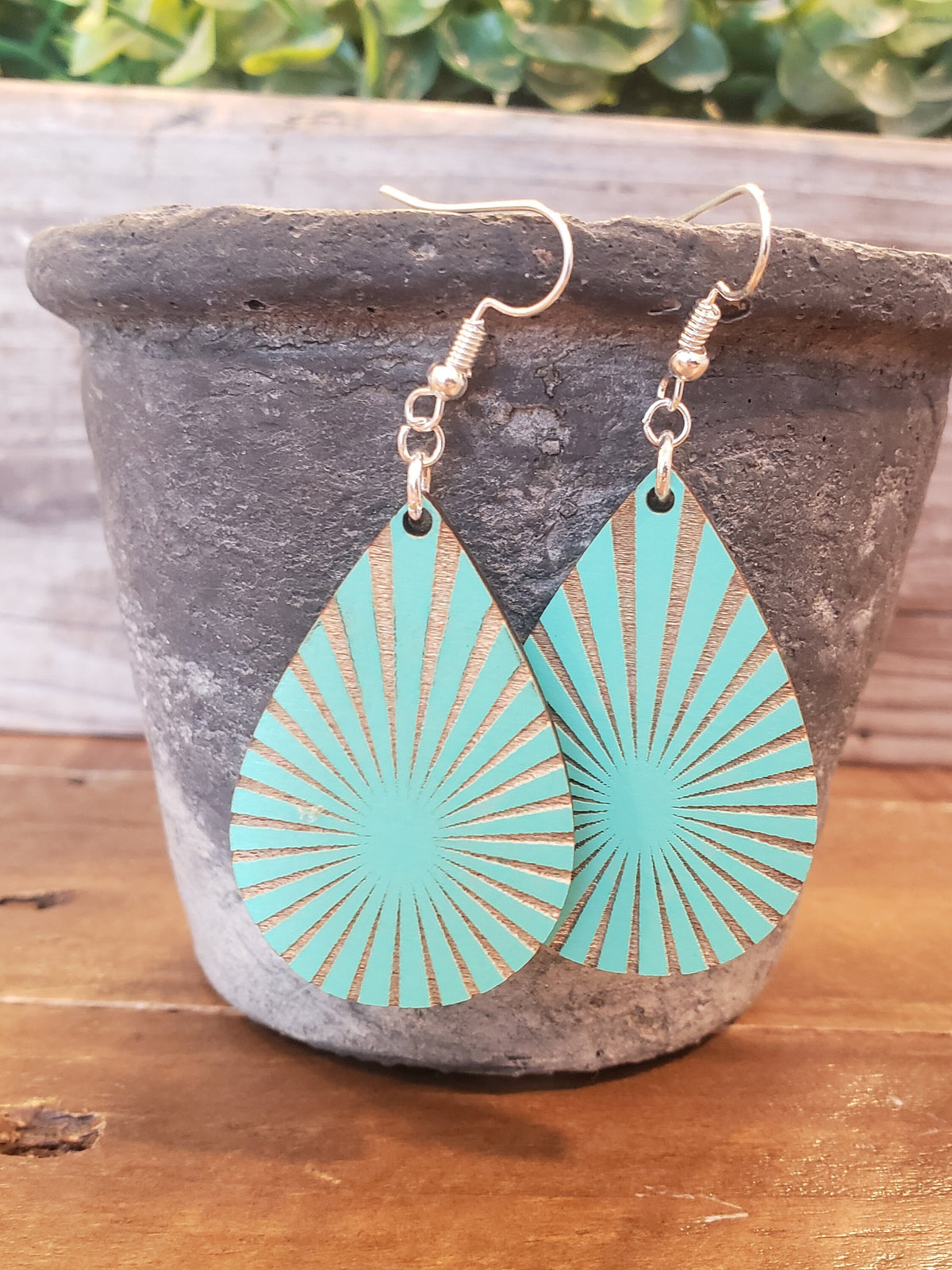 Starburst Wood Earrings: Laser Engraved Dangles