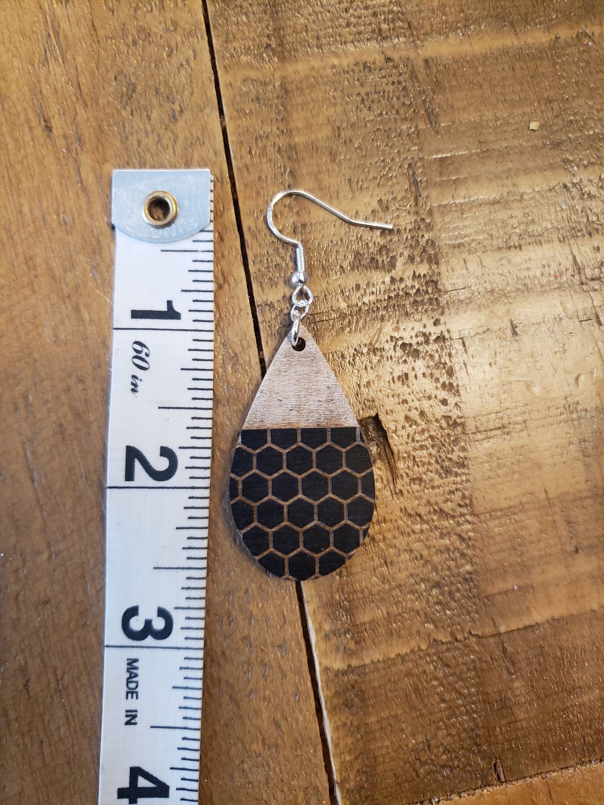 Teardrop Honeycomb Wood Earrings: Laser Engraved, Hypoallergenic