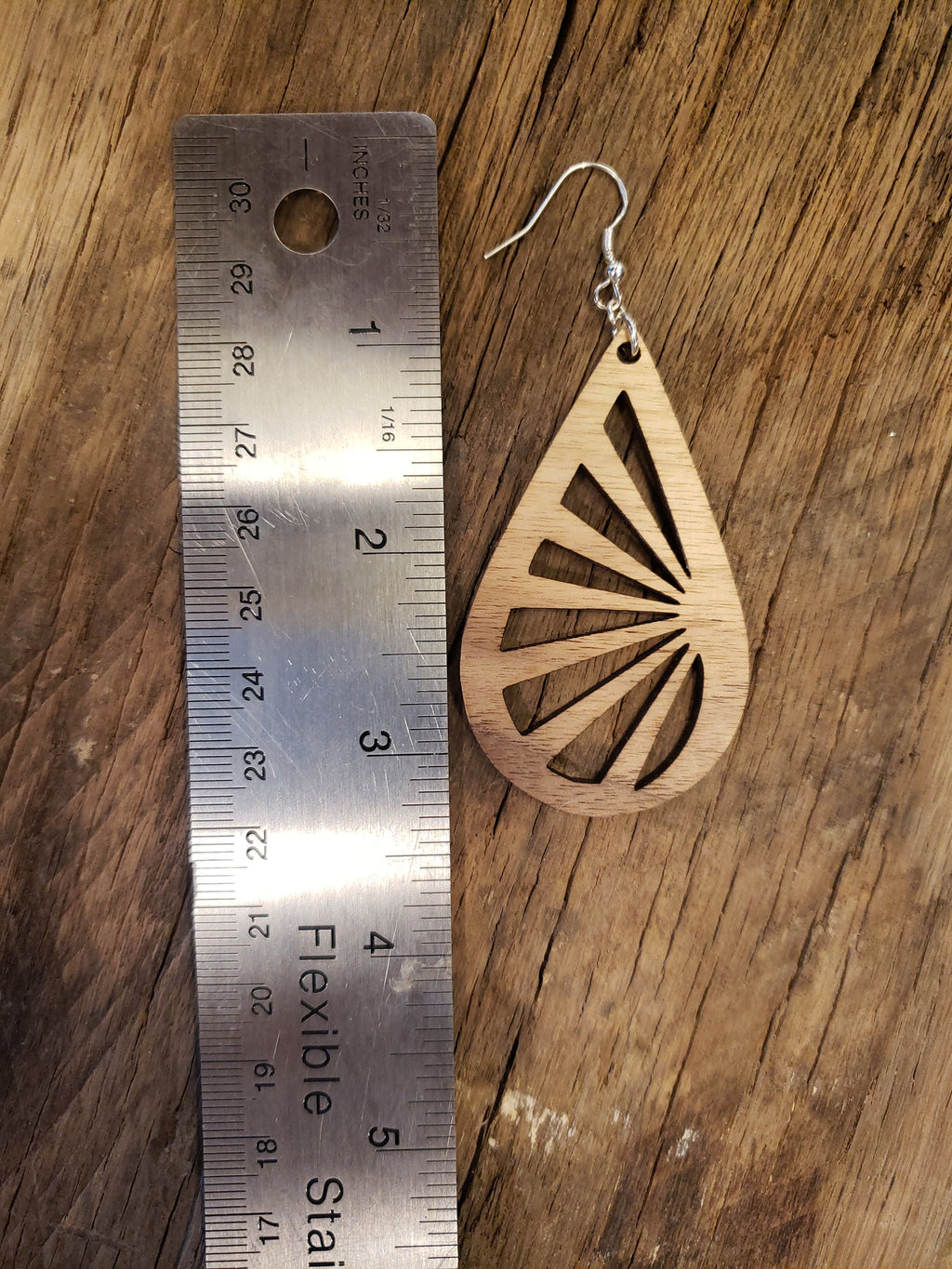 Teardrop Sunburst Wood Earrings: Laser Cut Boho Jewelry