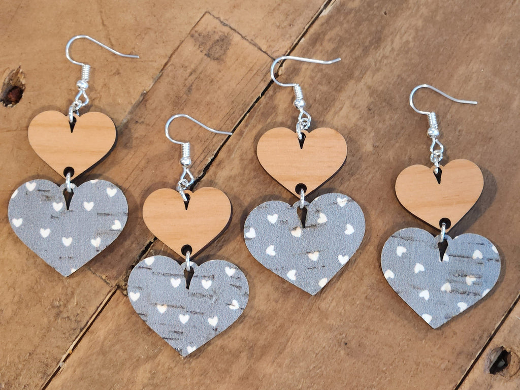 Handmade Wood Heart Dangle Earrings: Alder & Cork