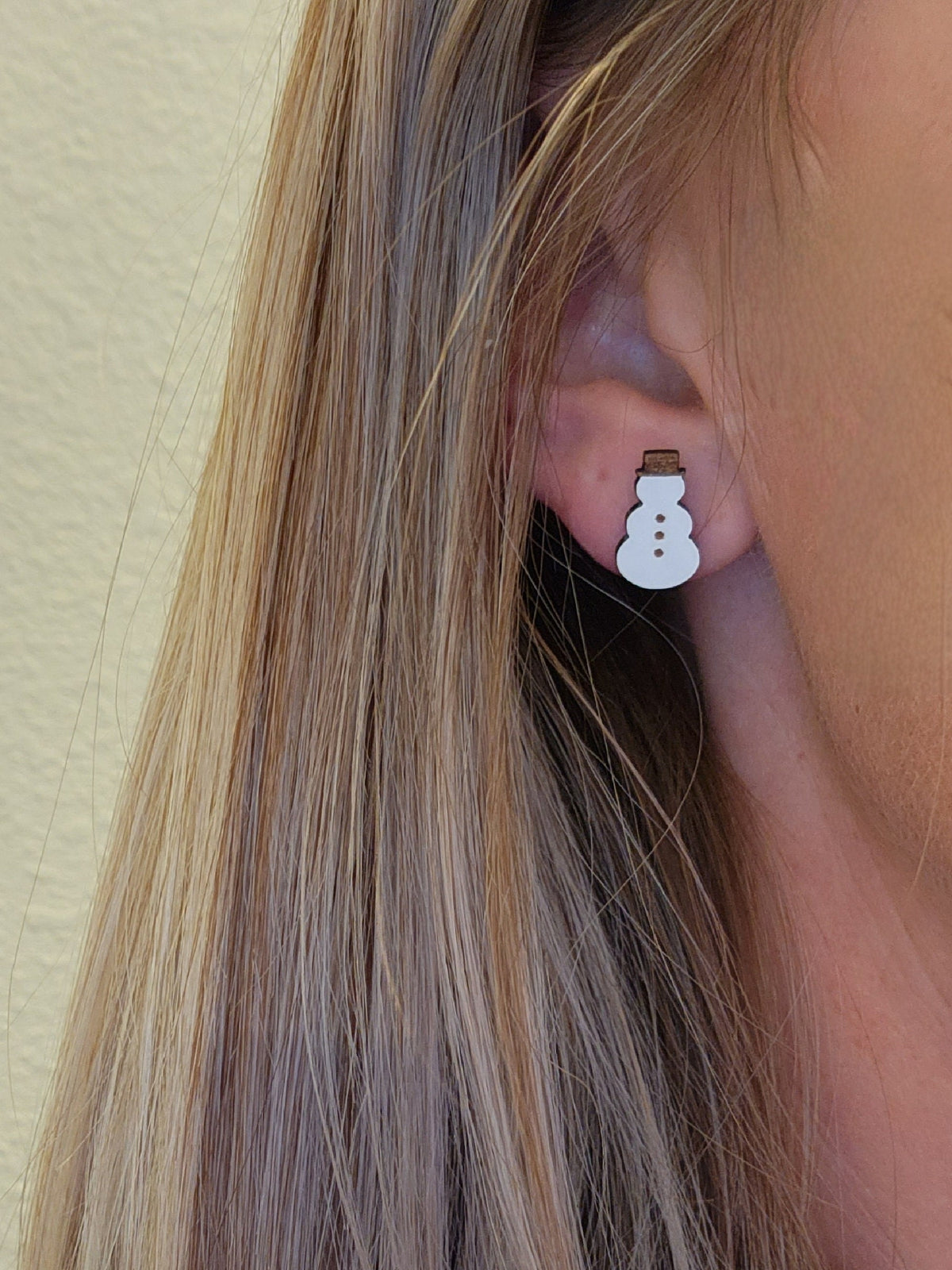 Holiday Wood Stud Earrings: Snowman, Tree, Light, Snowflake - Set of 4