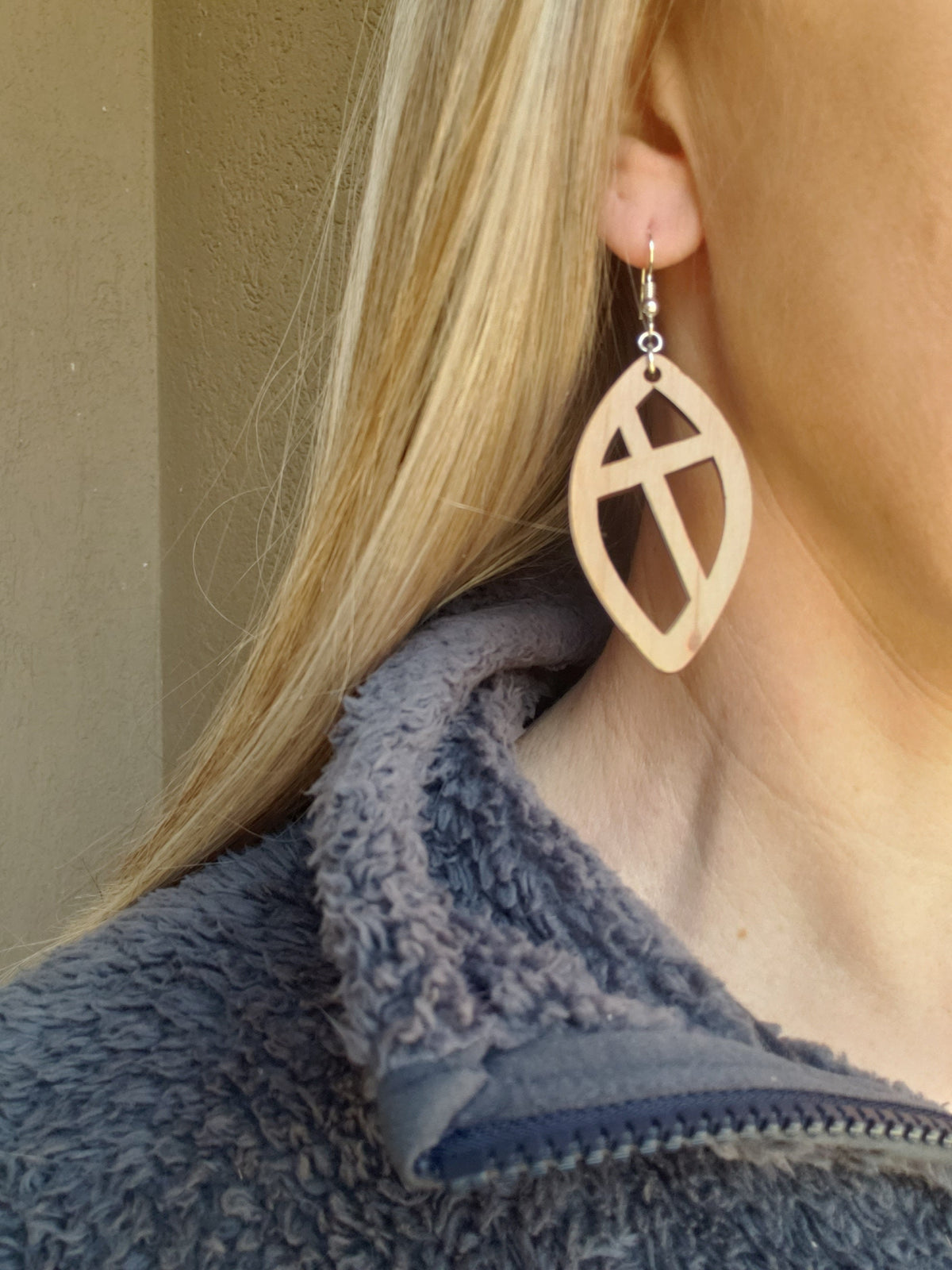 Handmade Wooden Cross Dangle Earrings: Hypoallergenic Jewelry