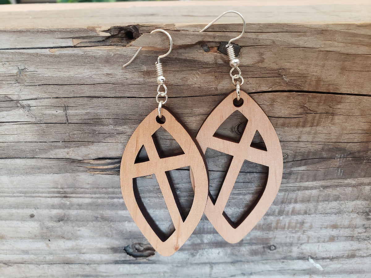 Handmade Wooden Cross Dangle Earrings: Hypoallergenic Jewelry