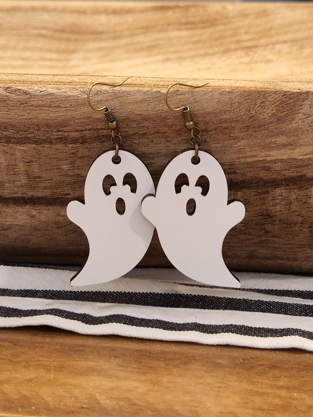 Laser Engraved Wood Ghost Earrings: Hypoallergenic Dangles