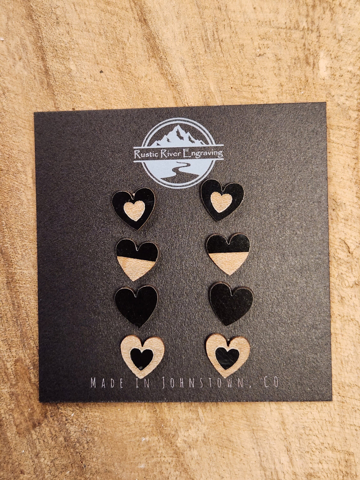 Handmade Wood Heart Studs: Laser Engraved Earrings, Hypoallergenic