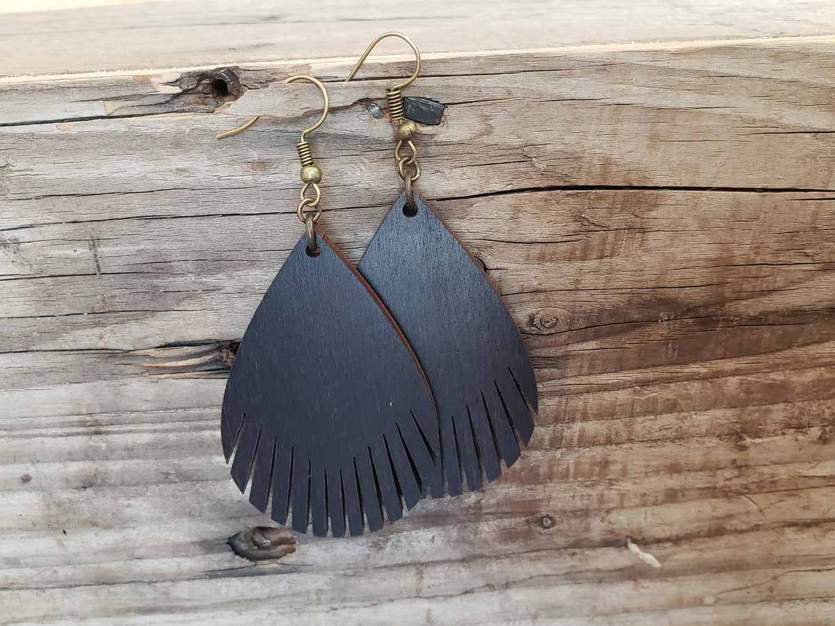 Laser Cut Wood Feather Earrings: Hypoallergenic Dangle Earrings