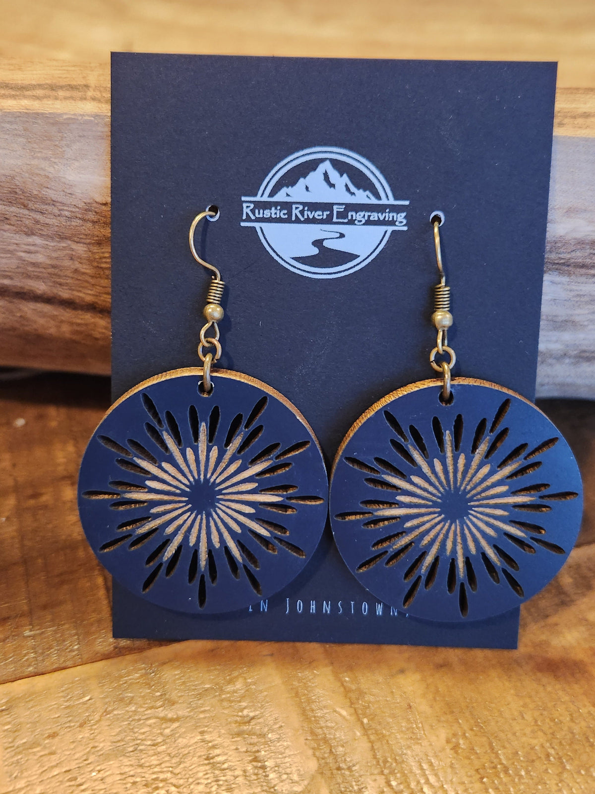Laser Cut Wood Earrings: Burst Dangles, Hypoallergenic Hooks