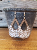 Floral Teardrop Wood Earrings: Laser Engraved, Hypoallergenic