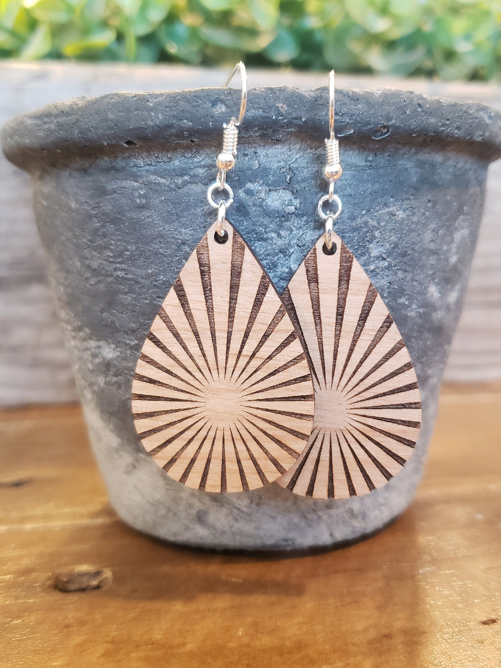 Starburst Wood Earrings: Laser Engraved Dangles