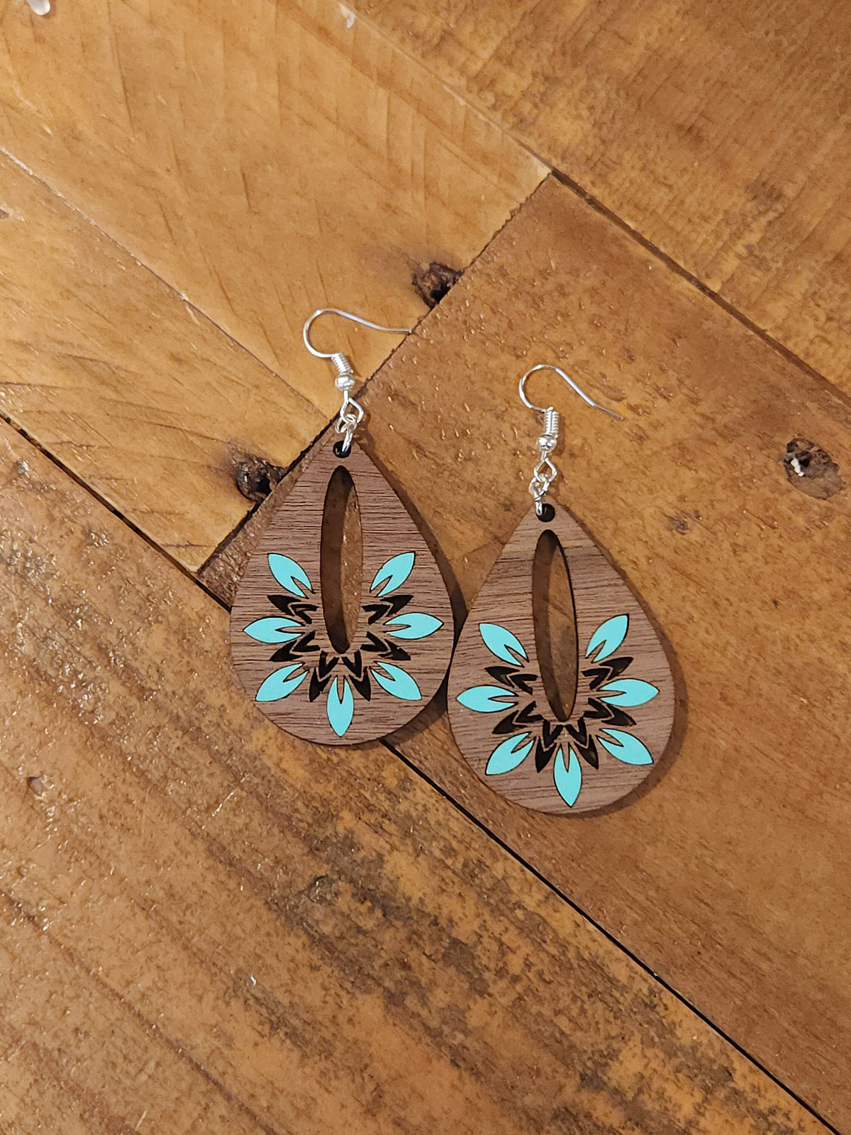 Inlaid Floral Teardrop Dangle