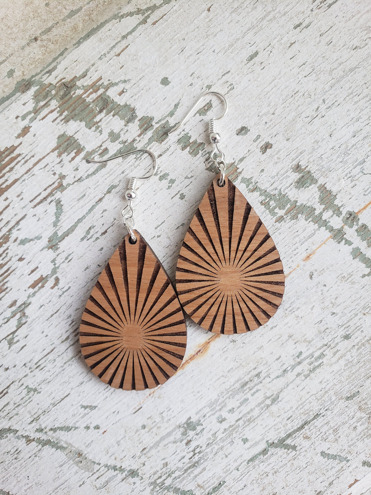 Starburst Wood Earrings: Laser Engraved Dangles