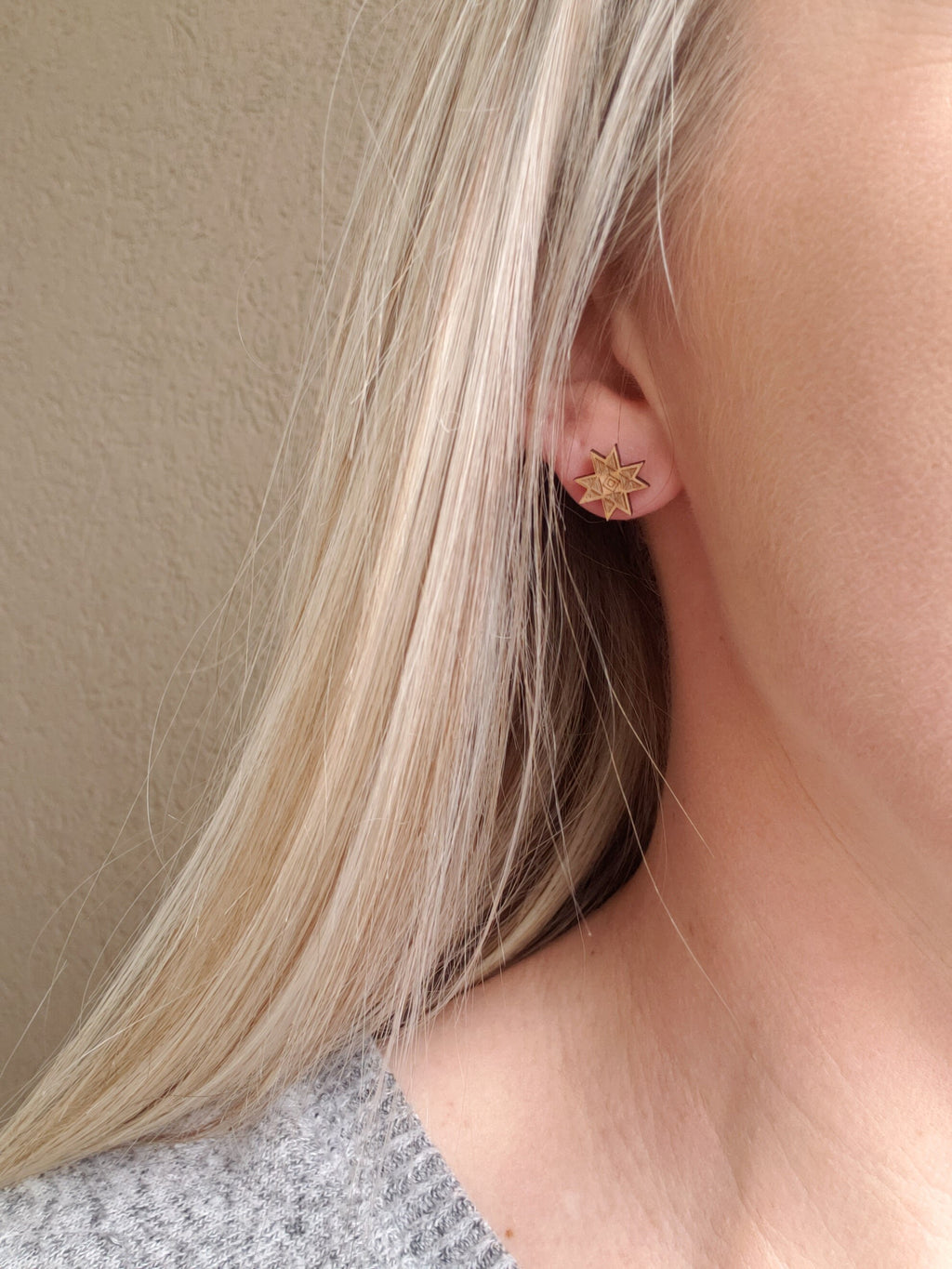 Laser Engraved Wood Aztec Stud Earrings: Hypoallergenic
