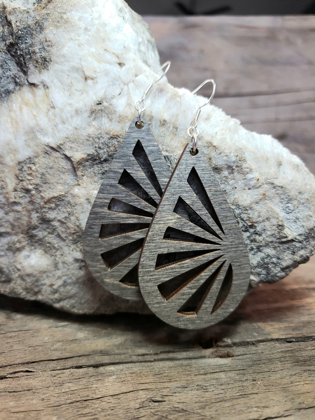 Teardrop Sunburst Wood Earrings: Laser Cut Boho Jewelry