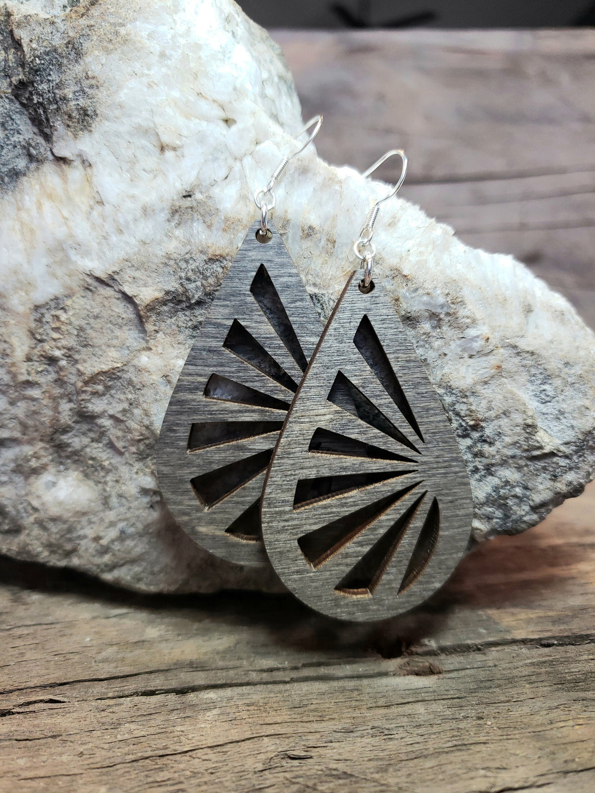 Teardrop Sunburst Wood Earrings: Laser Cut Boho Jewelry