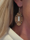 Football Dangle Earrings: Brown Lacquered Wood, Cheetah Print