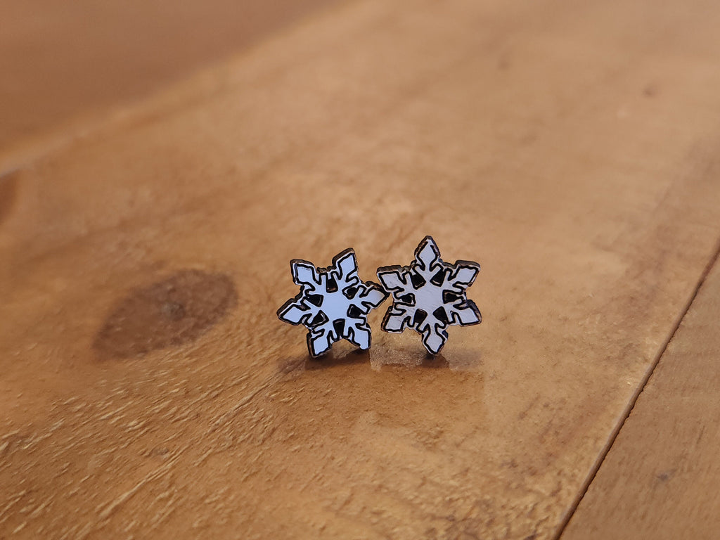 Holiday Wood Stud Earrings: Snowman, Tree, Light, Snowflake - Set of 4