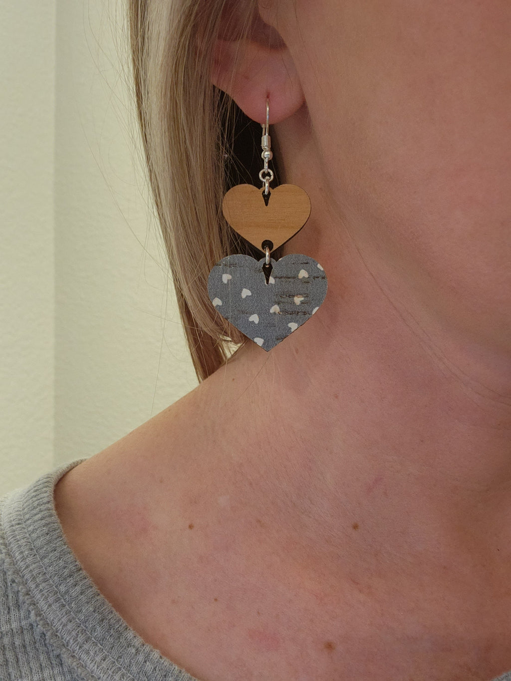 Handmade Wood Heart Dangle Earrings: Alder & Cork