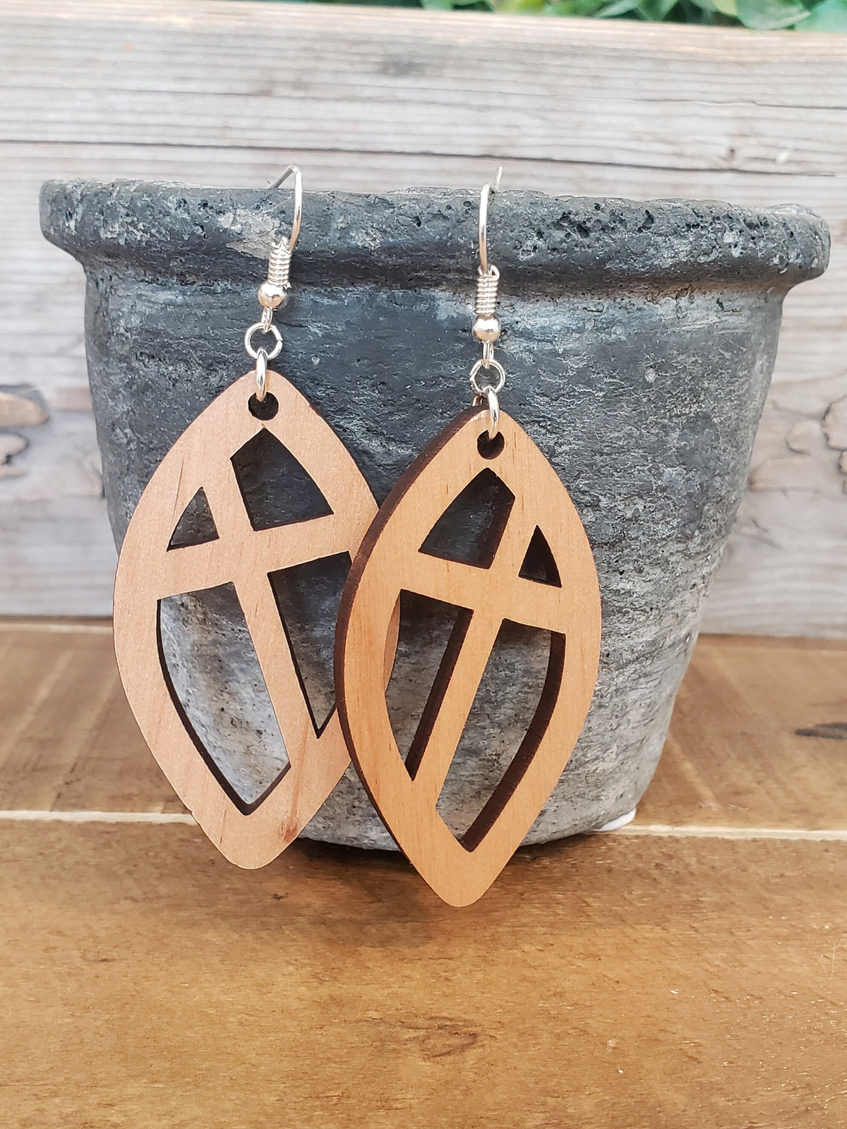 Handmade Wooden Cross Dangle Earrings: Hypoallergenic Jewelry