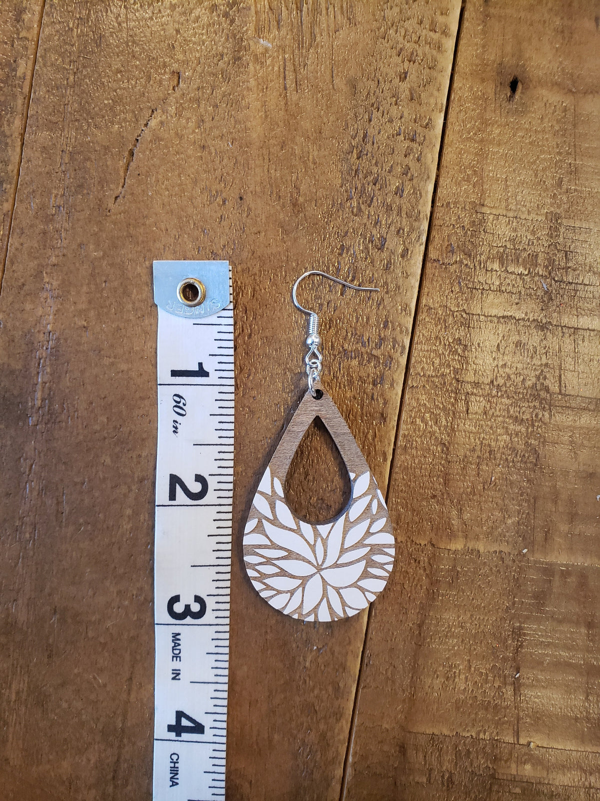 Floral Teardrop Wood Earrings: Laser Engraved, Hypoallergenic
