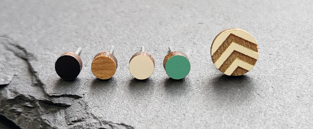 Handmade Wood Mini Studs: Hypoallergenic Nickel-Free Earrings (4 Pair)