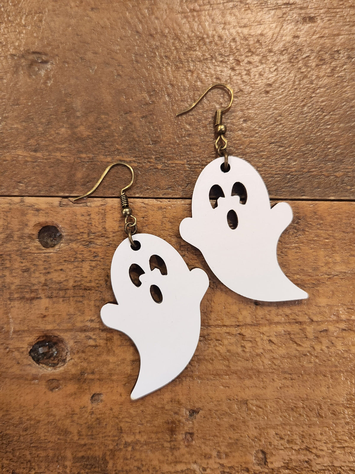 Laser Engraved Wood Ghost Earrings: Hypoallergenic Dangles