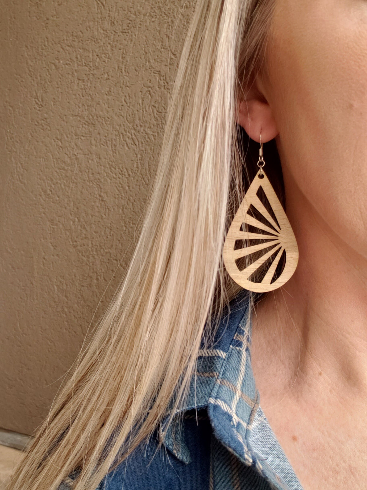 Teardrop Sunburst Wood Earrings: Laser Cut Boho Jewelry