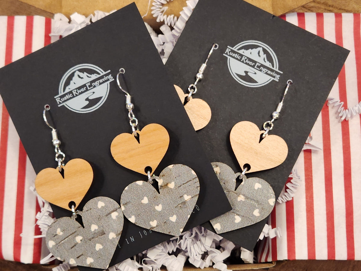 Handmade Wood Heart Dangle Earrings: Alder & Cork