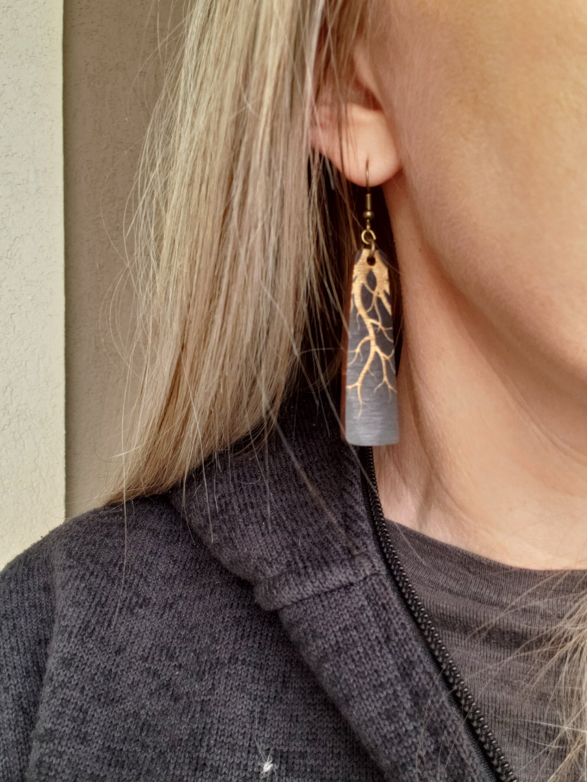 Laser Engraved Wood Roots Earrings: Hypoallergenic Dangle Earrings