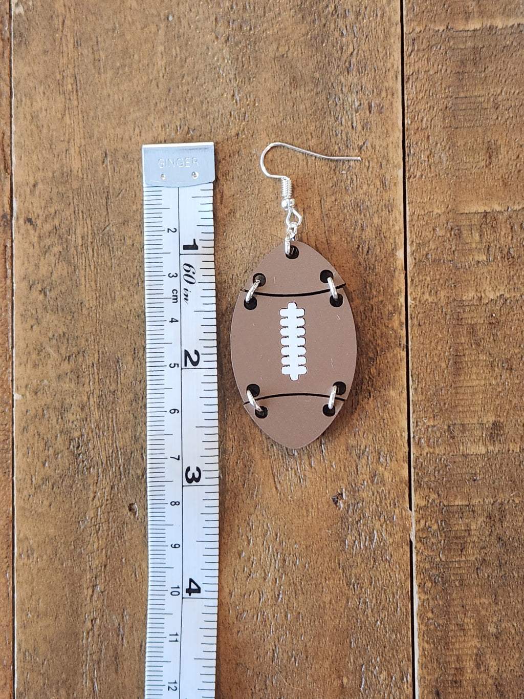 Football Dangle Earrings: Brown Lacquered Wood, Cheetah Print