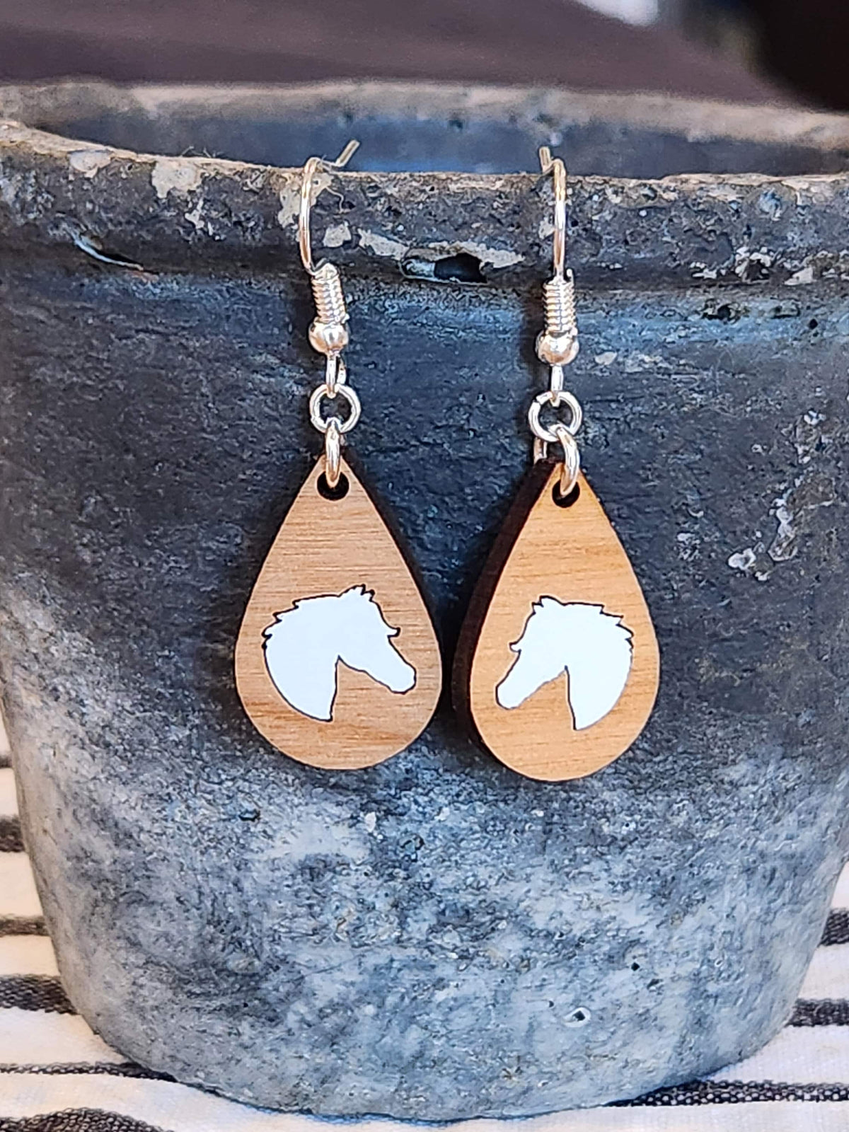 Handmade Wooden Horse Earrings: Laser Cut Alder & Maple