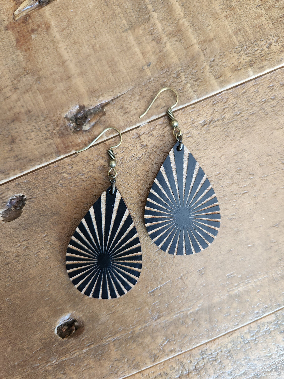 Starburst Wood Earrings: Laser Engraved Dangles