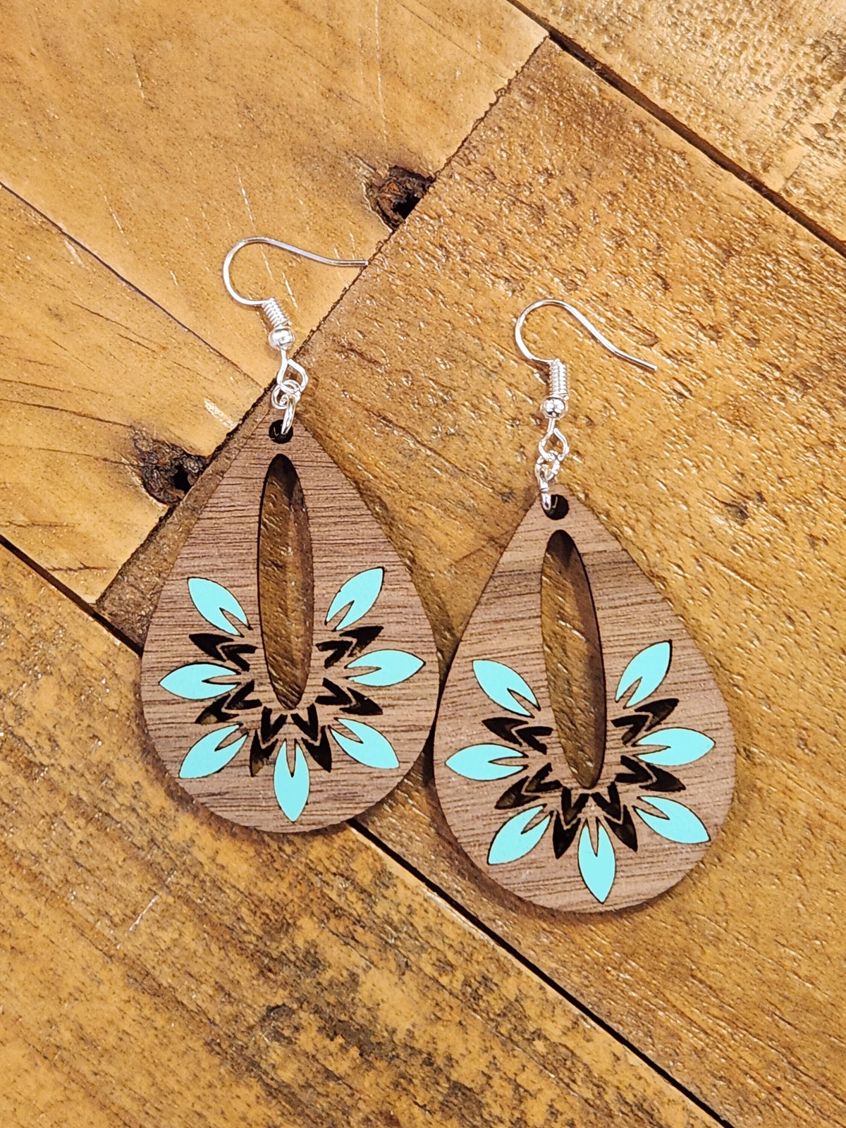 Inlaid Floral Teardrop Dangle