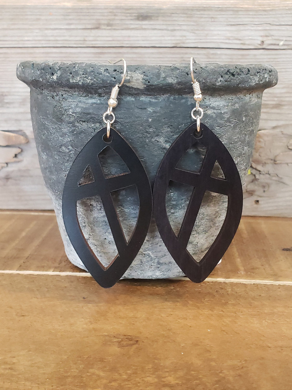 Handmade Wooden Cross Dangle Earrings: Hypoallergenic Jewelry
