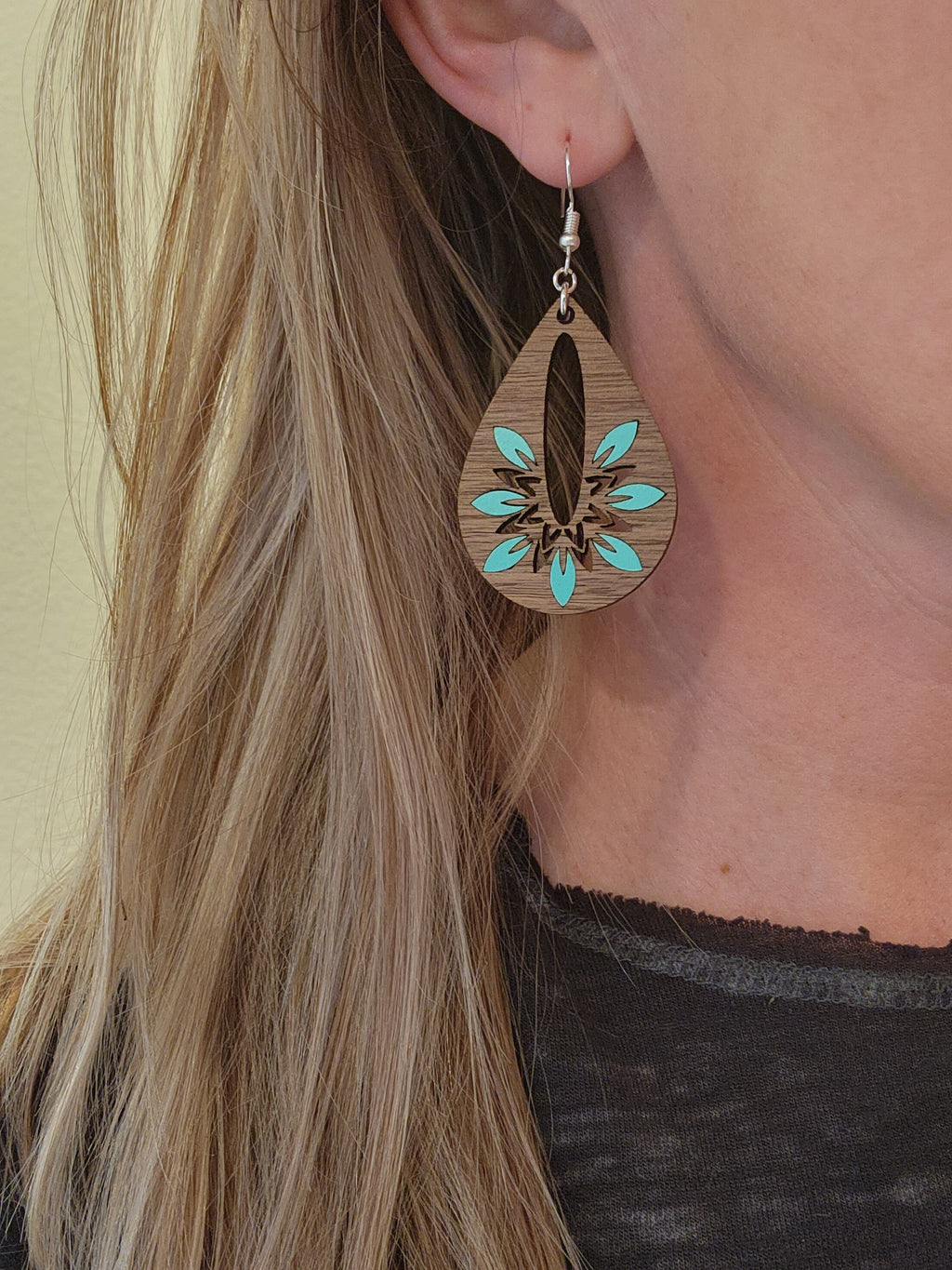 Inlaid Floral Teardrop Dangle