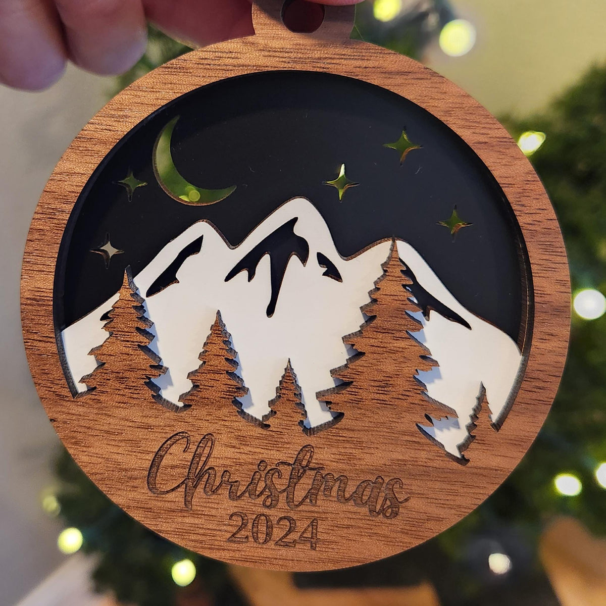 Wooden 3D Mountain Christmas Ornament