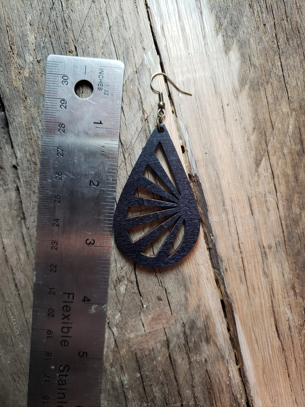 Teardrop Sunburst Wood Earrings: Laser Cut Boho Jewelry