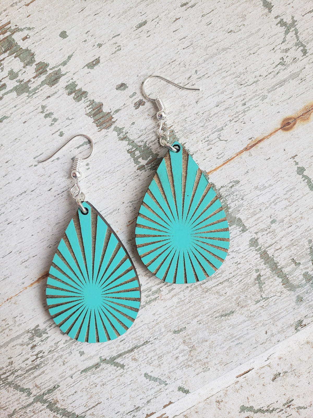 Starburst Wood Earrings: Laser Engraved Dangles