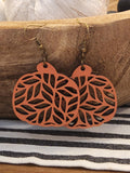 Handmade Laser Cut Wood Pumpkin Earrings: Hypoallergenic Fall Jewelry