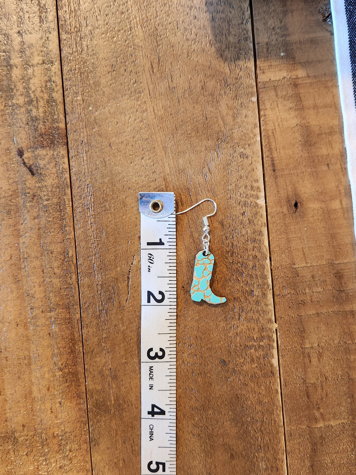 Teal Western Boot Earrings: Laser Cut Wood, Hypoallergenic