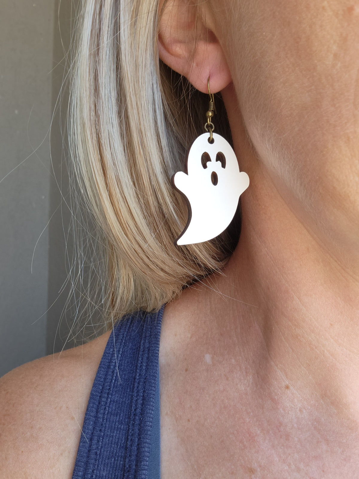 Laser Engraved Wood Ghost Earrings: Hypoallergenic Dangles