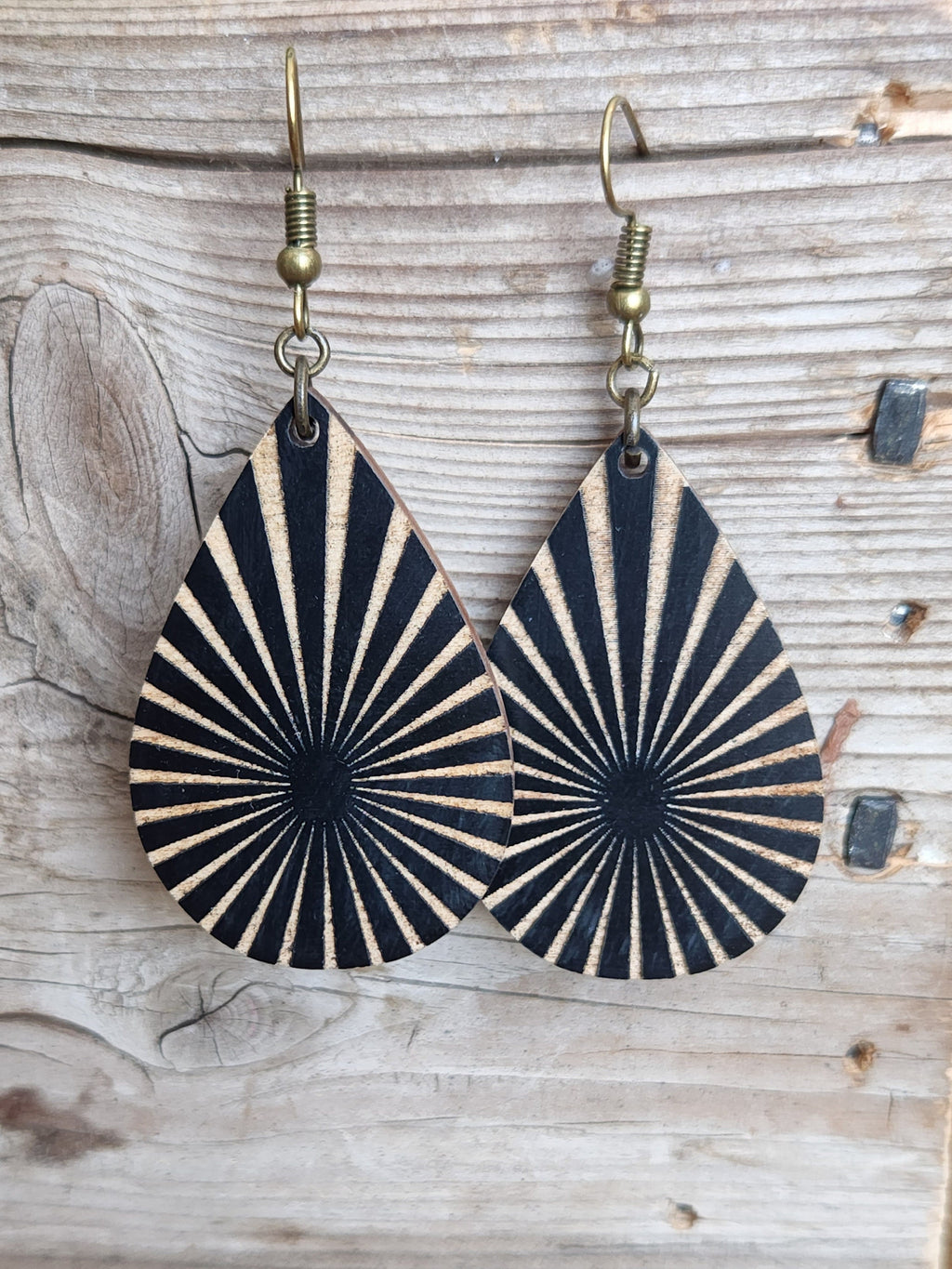 Starburst Wood Earrings: Laser Engraved Dangles