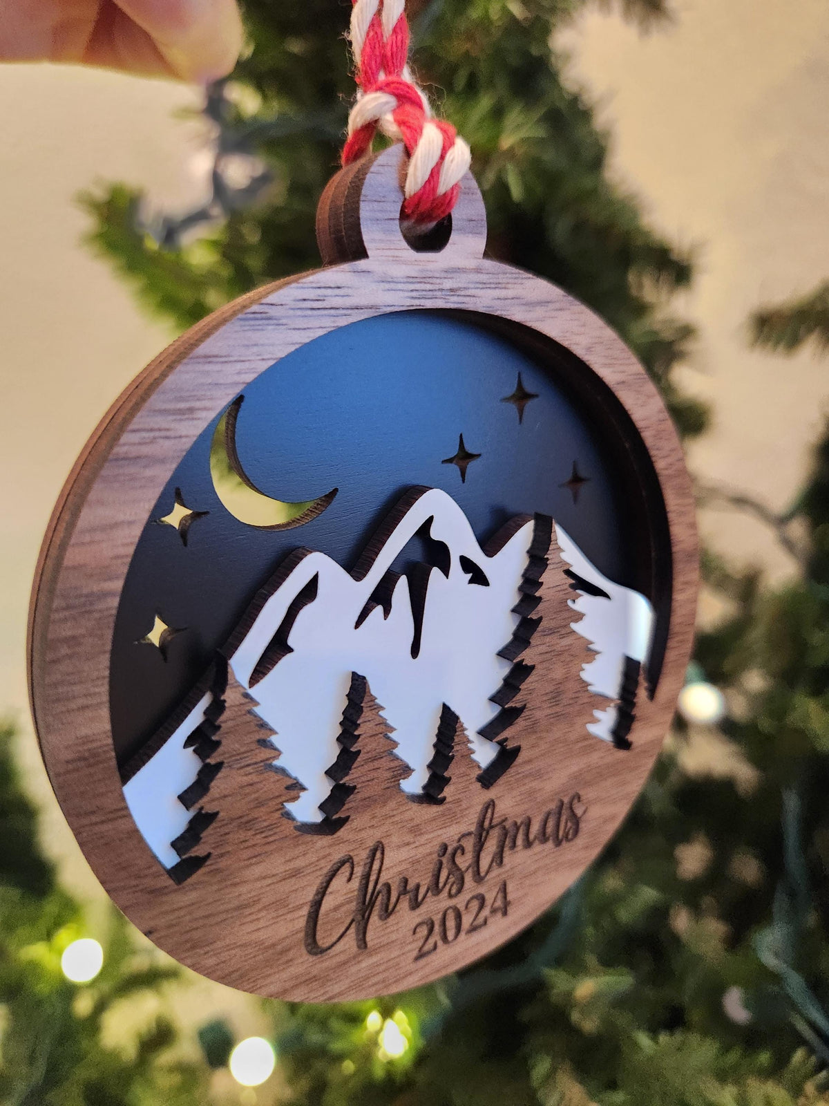 Wooden 3D Mountain Christmas Ornament