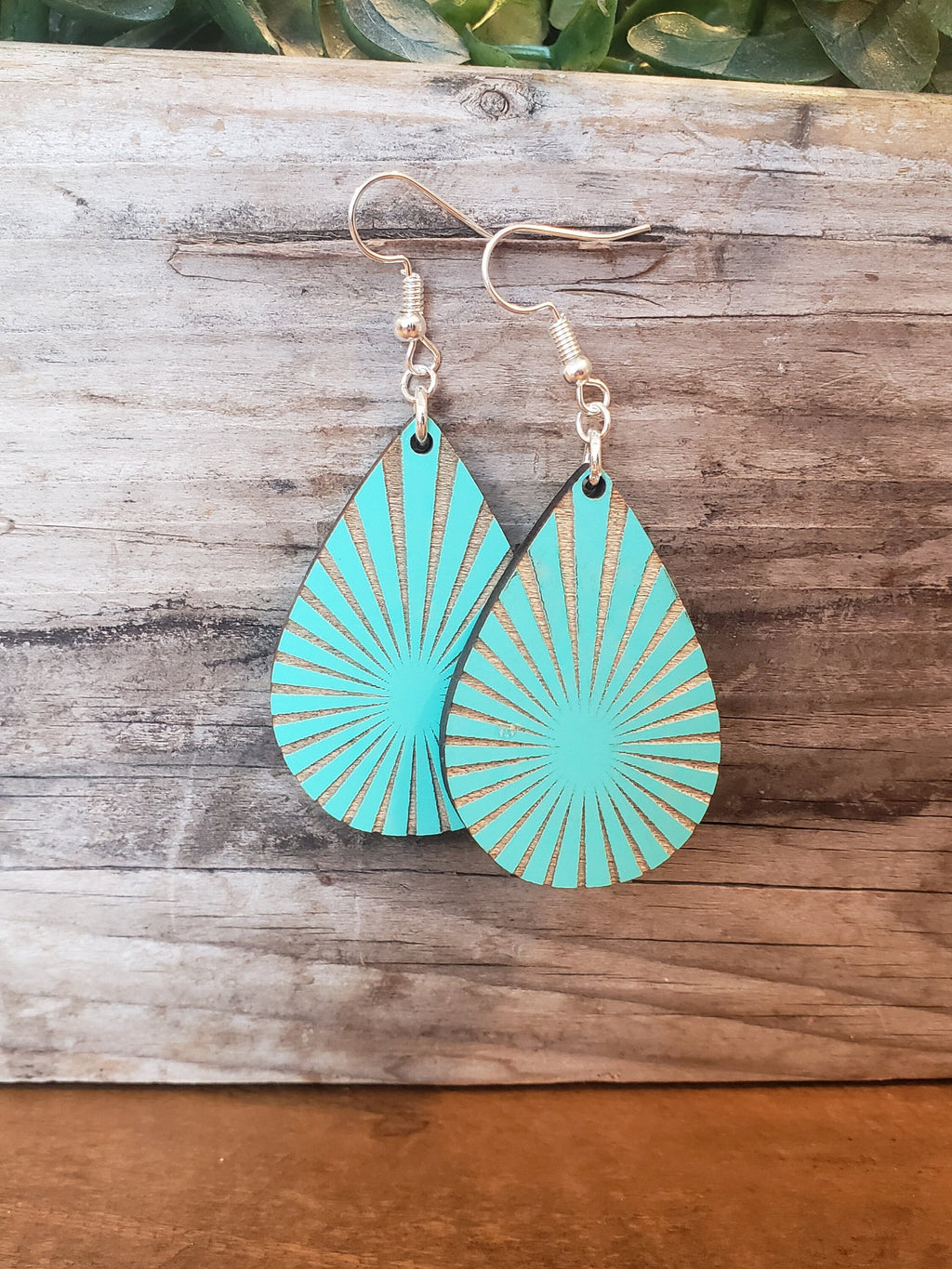 Starburst Wood Earrings: Laser Engraved Dangles