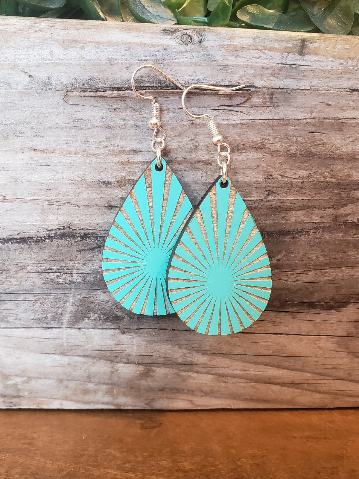 Starburst Wood Earrings: Laser Engraved Dangles