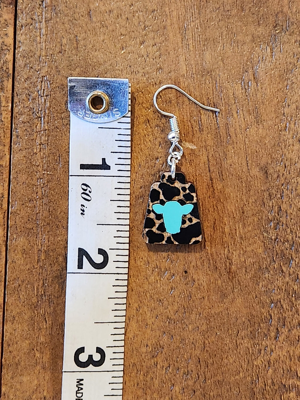 Cow Print Wood Earrings: Teal Cow Accent, Hypoallergenic
