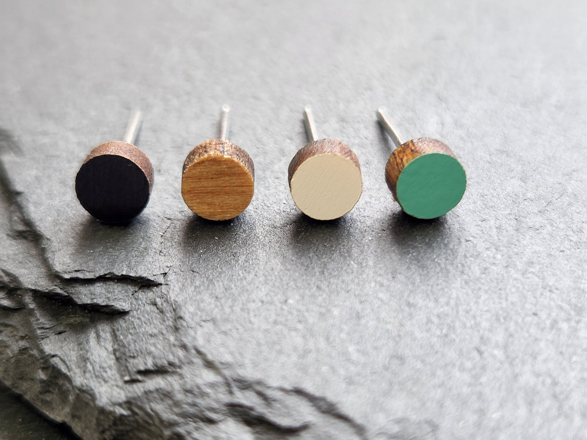 Handmade Wood Mini Studs: Hypoallergenic Nickel-Free Earrings (4 Pair)